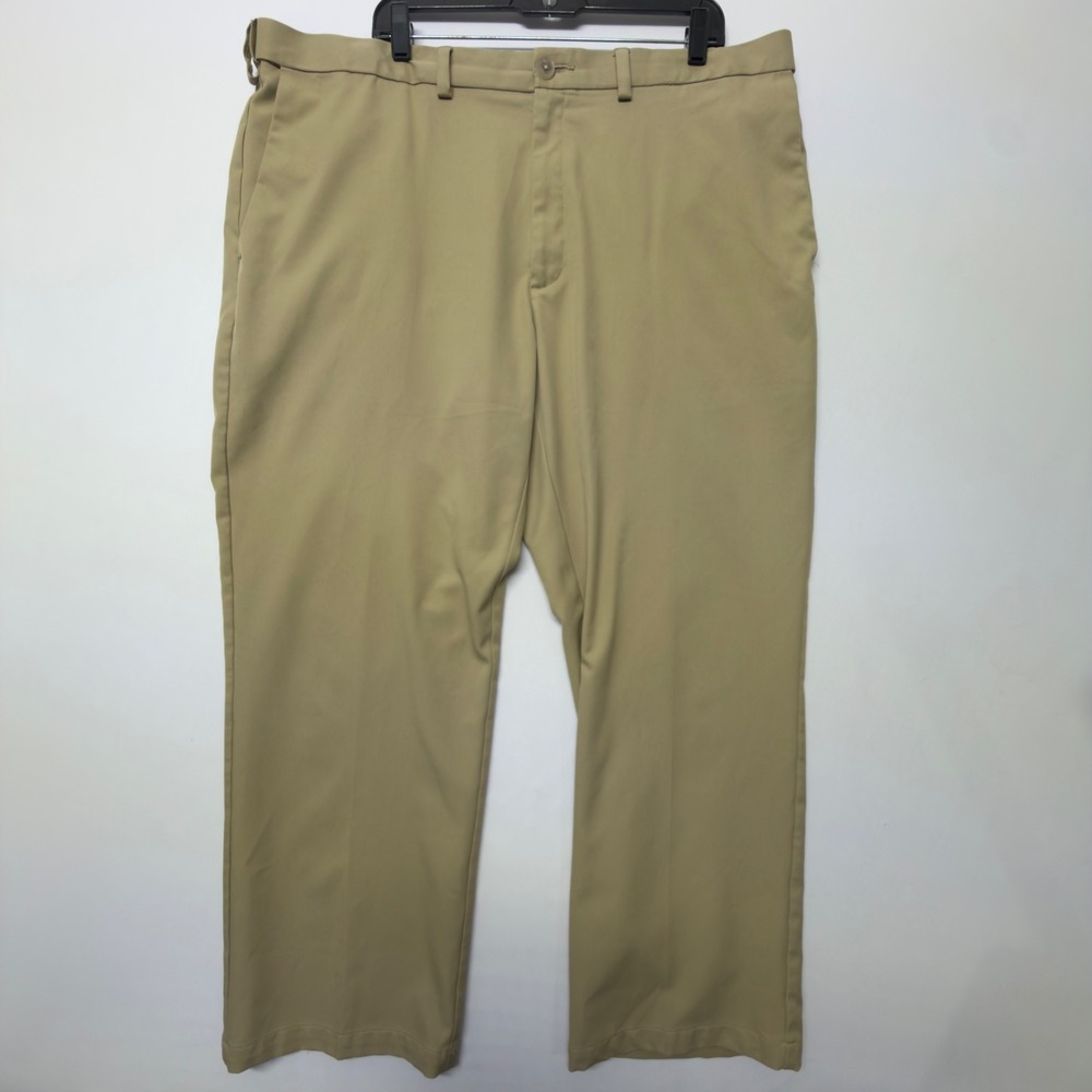 Haggar Pro Mens Khaki Tan Flat Front Straight Leg Dress Pants Slacks 42x29